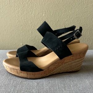 Ugg Elena Black Suede Nubuck Wedge Sandals Size 10